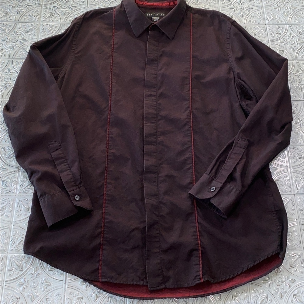 Vintage 1990s Structure Burgundy Button Down Shirt Long Sleeve Cotton XLT Tall
